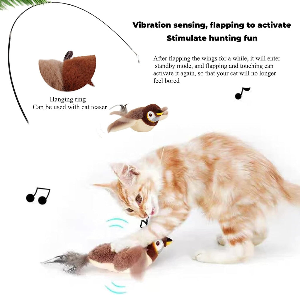 Pássaro Interativo para Gatos que Bate Asas e Pia - Recarregável