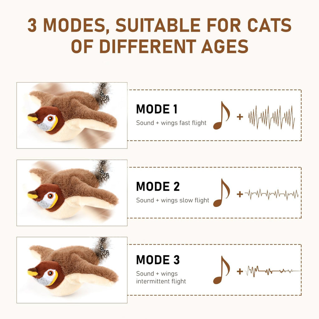 Pássaro Interativo para Gatos que Bate Asas e Pia - Recarregável