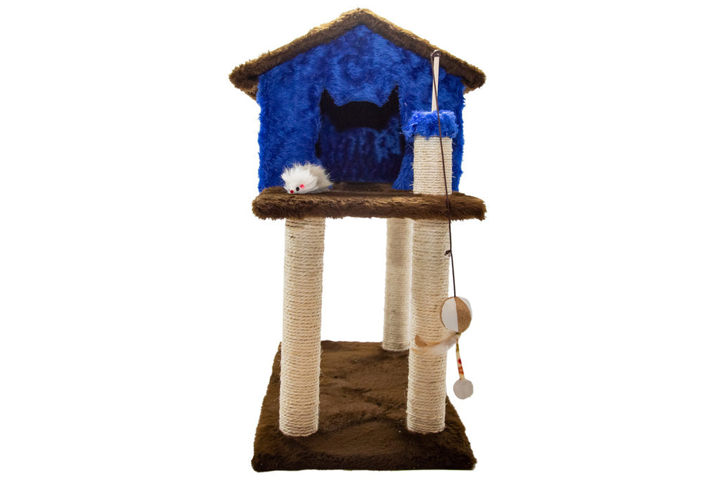 Casinha para Gatos com Arranhador - Azul e Marrom