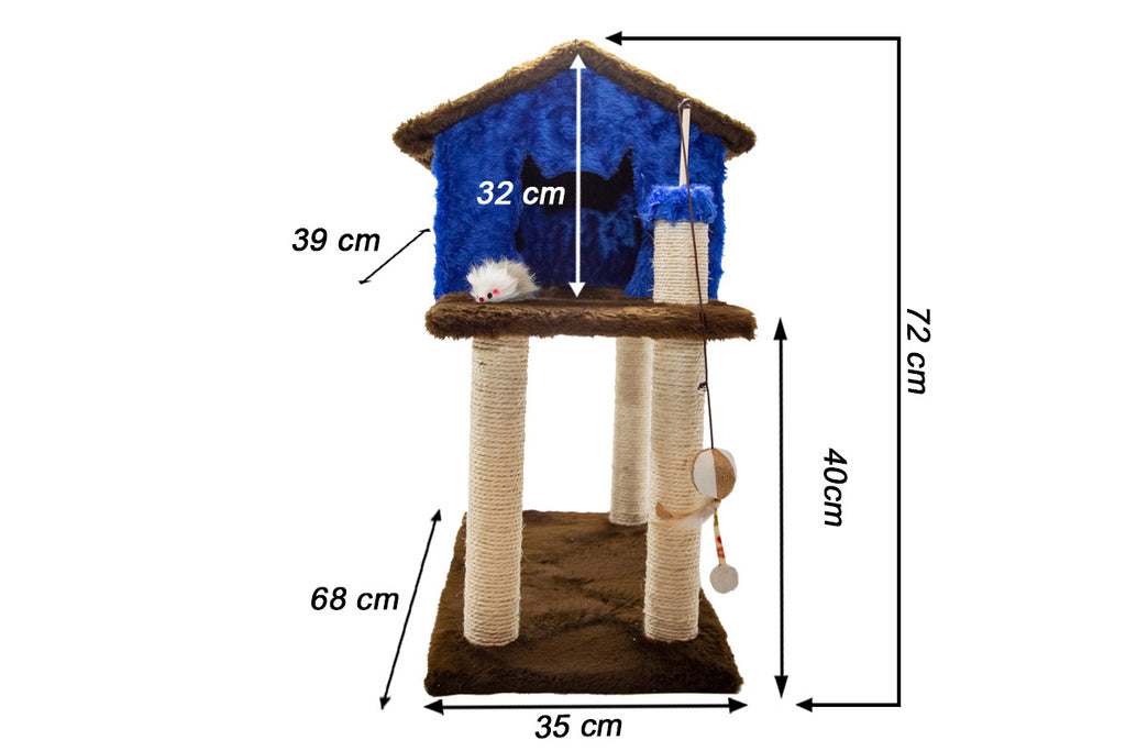 Casinha para Gatos com Arranhador - Azul e Marrom