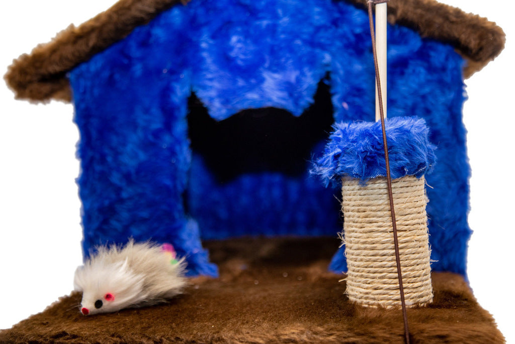 Casinha para Gatos com Arranhador - Azul e Marrom