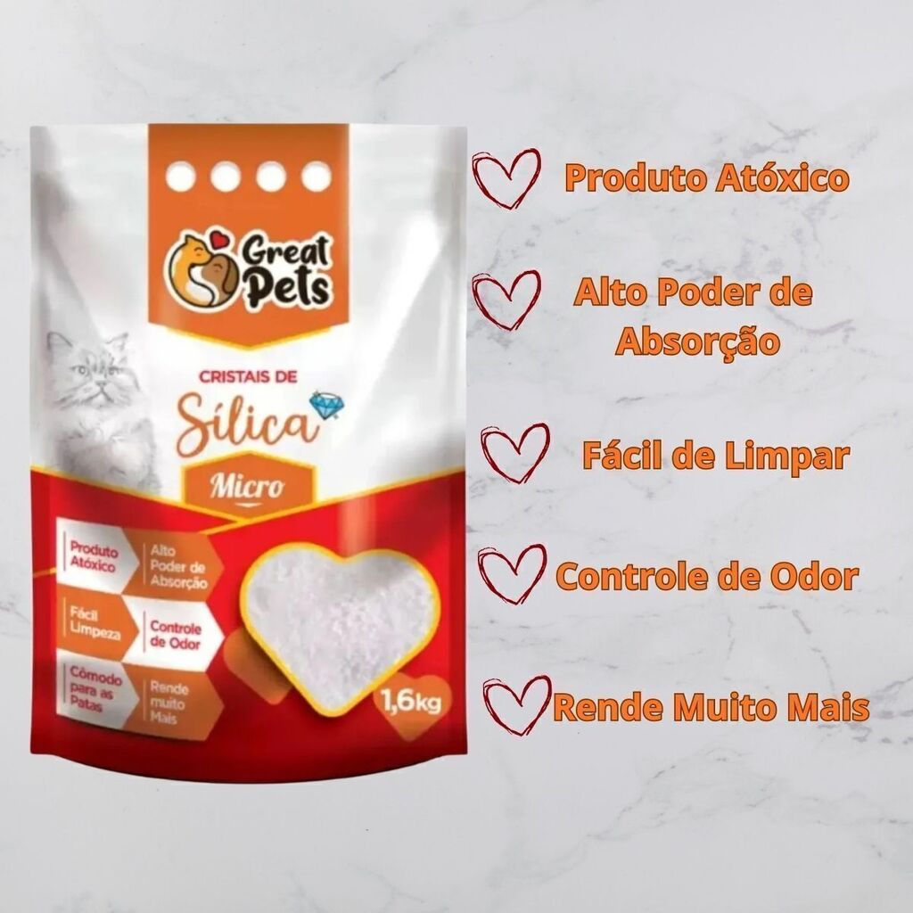 Areia Sílica para Gatos 1,6kg Anti Odor Premium