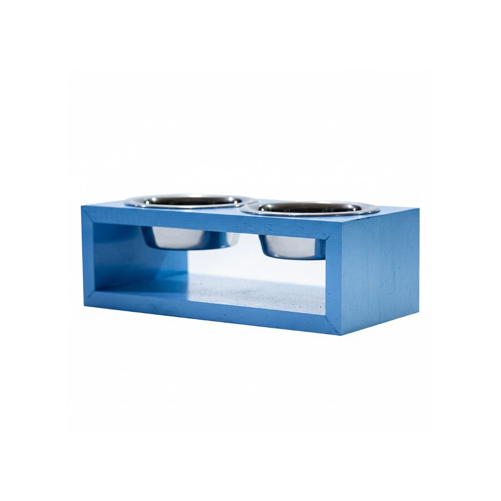 Comedouro Duplo de Madeira com Tigelas Inox para Gatos e Cães