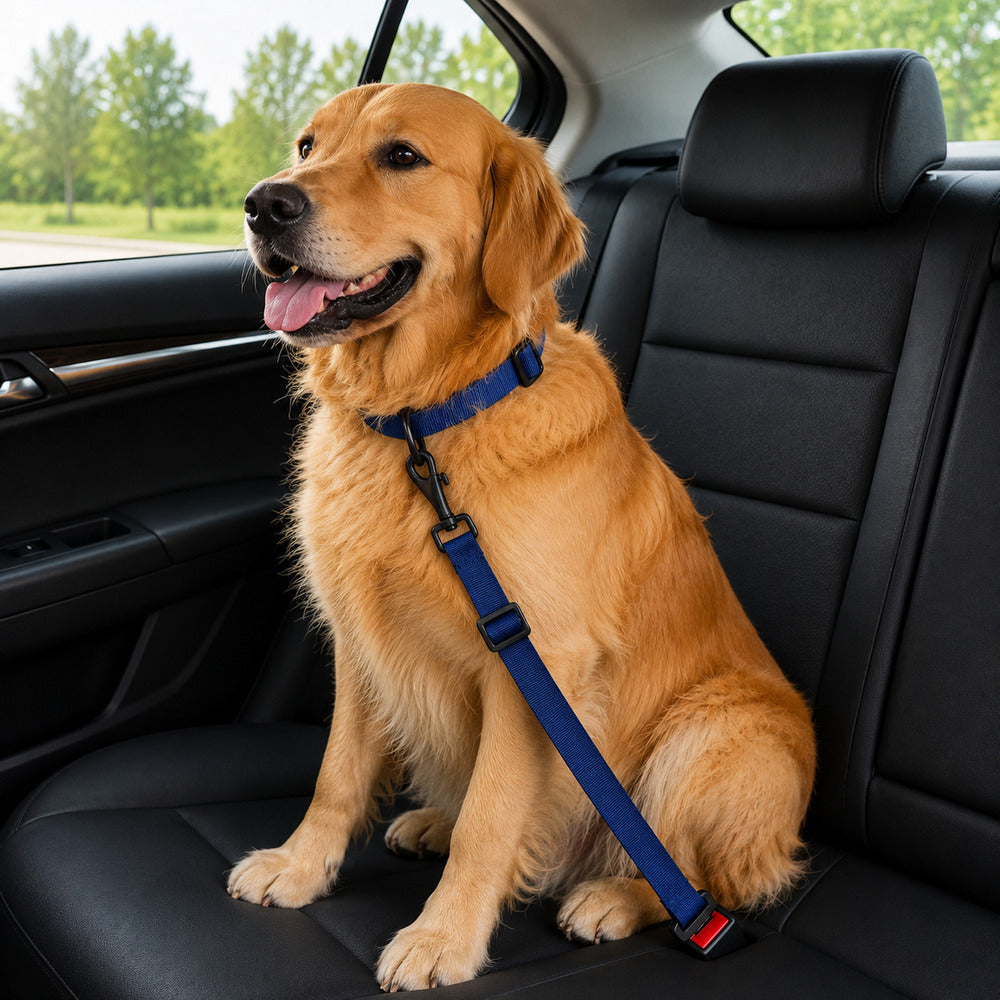 Kit Passeio Pet: Cinto de Segurança para Carro + Coleira - Azul