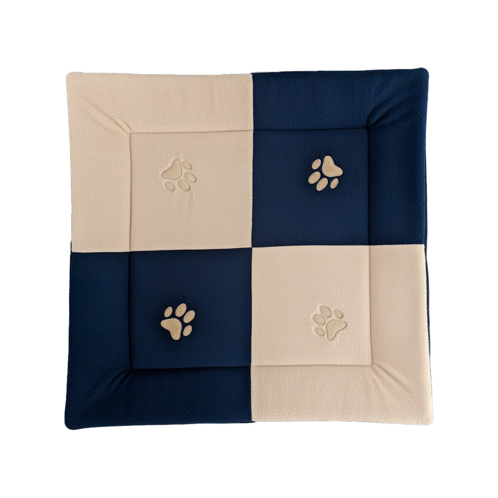 Tapete Caminha Pet Soft Acolchoado com Patinhas - Azul e Bege (Médio)