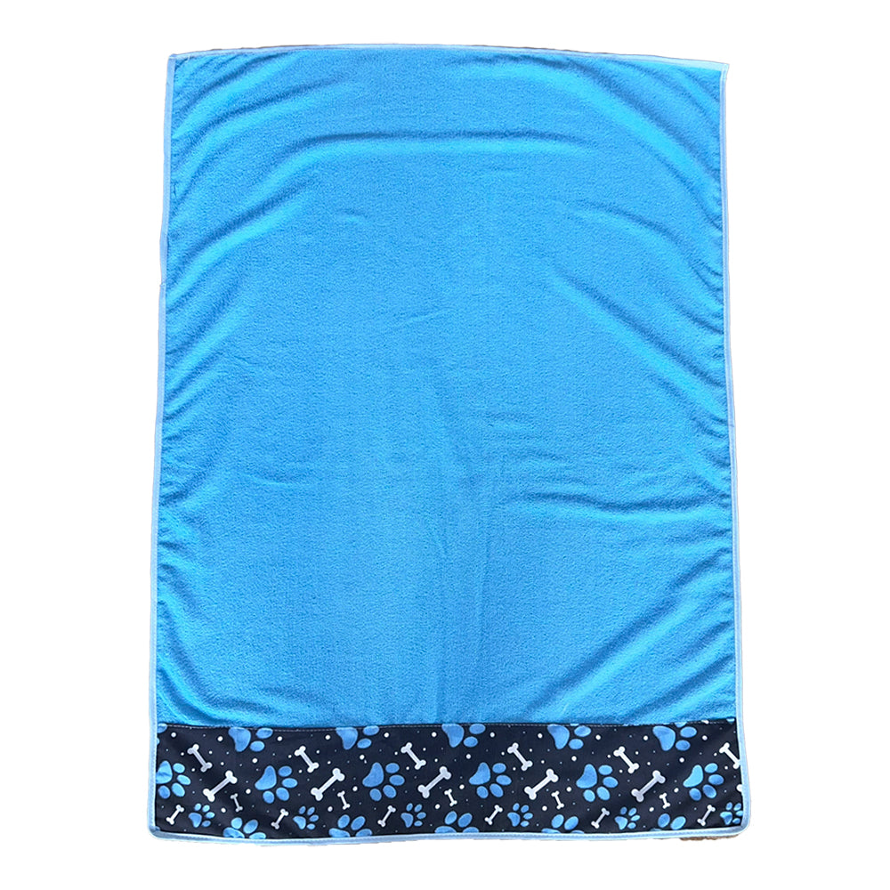 Toalha de Banho Pet Macia com Barrado de Patinhas - Azul