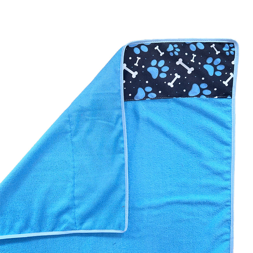 Toalha de Banho Pet Macia com Barrado de Patinhas - Azul